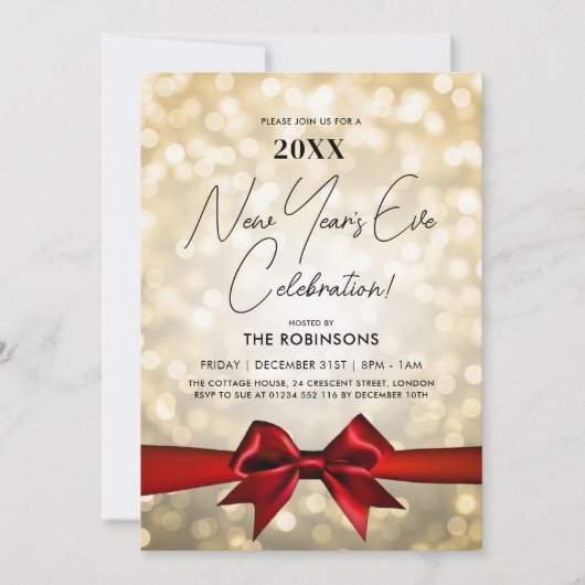 MODERNE oudejaarsfeest gouden bokeh rode boog Kaart (Voorkant)
