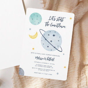 Moderne Outer Space Script Jongens Baby Shower Kaart