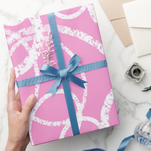 Moderne Ovale Cirkel Roze Wit Cadeaupapier