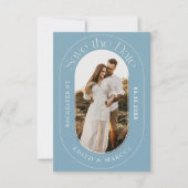 Moderne ovale foto Bewaar de datum Dusy Blue Save The Date (Voorkant)