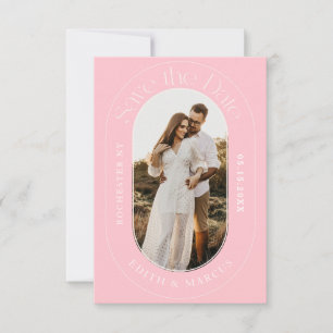 Moderne ovale foto Save the Date Pink