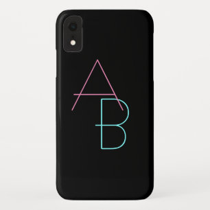Moderne overlappende Initialen Roze Turquoise Bl iPhone XR Hoesje