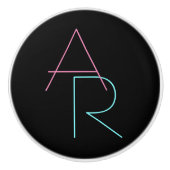 Moderne overlappende Initialen | Roze Turquoise Bl Keramische Knop (Voorkant)