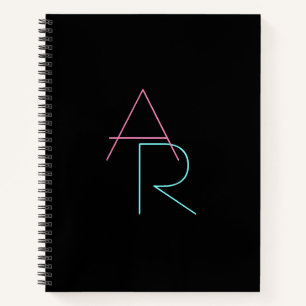 Moderne overlappende Initialen   Roze Turquoise Bl Notitieboek