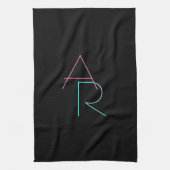 Moderne overlappende Initialen | Roze Turquoise Bl Theedoek (Verticaal)