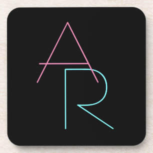 Moderne overlappende initialen   Roze Turquoise Zw Bier Onderzetter