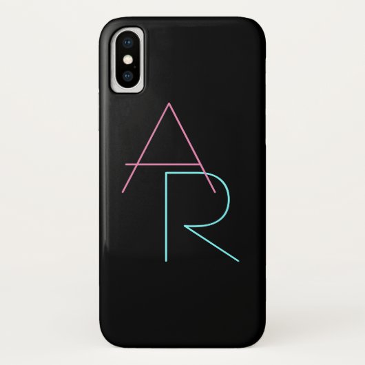 Moderne overlappende initialen | Roze Turquoise Zw Case-Mate iPhone Case (Achterkant)