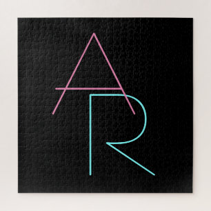 Moderne overlappende initialen Roze Turquoise Zw Legpuzzel