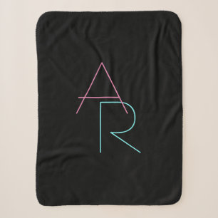 Moderne overlappende initialen Roze Turquoise Zw Sherpa Deken