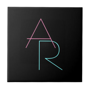 Moderne overlappende initialen   Roze Turquoise Zw Tegeltje