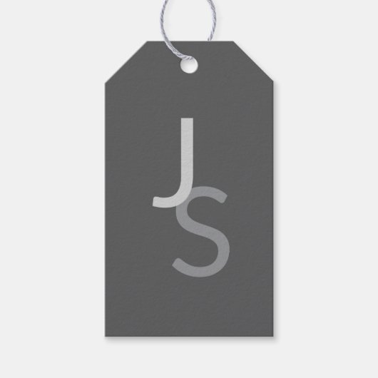 Moderne Overlappende Monogram Beginletters | Grijs Cadeaulabel (Voorkant)