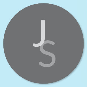 Moderne Overlappende Monogram Eerste Letters Gri Ronde Sticker