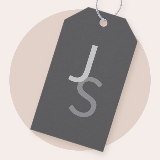 Moderne overlappende monogram initiaal | Grijs Cadeaulabel