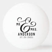 Moderne Paar Naam Datum Zwarte Tekst Pingpongballen (Voorkant)