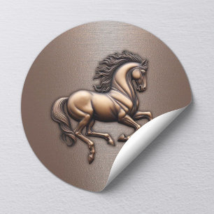 Moderne paardenpaarden stijlvolle koperen textuur ronde sticker