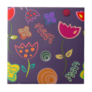 Moderne paars en roze bloemen tegeltje