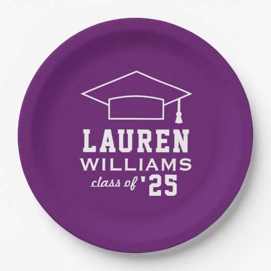Moderne Paarse Aangepaste Graduatie Partij Papieren Bordje (Voorkant)