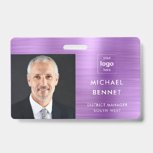 Moderne paarse bedrijfsfoto-ID Badge
