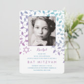 Moderne Paarse + Blauwgroen foto van Mitzvah-uitno Kaart (Staand voorkant)