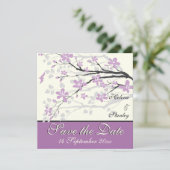 Moderne paarse bloemen bruiloft Save the Date (Staand voorkant)