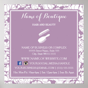 Moderne Paarse Bloemen Girly Salon Informatie Sign Poster
