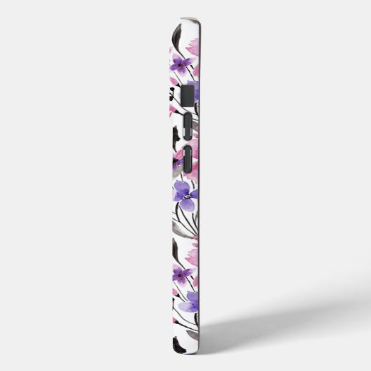Moderne Paarse bloementeelt in roze Waterverf Case-Mate iPhone Case (Achterkant / Links)