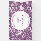 Moderne Paarse botanische bruiloft Spandoek (Verticaal)