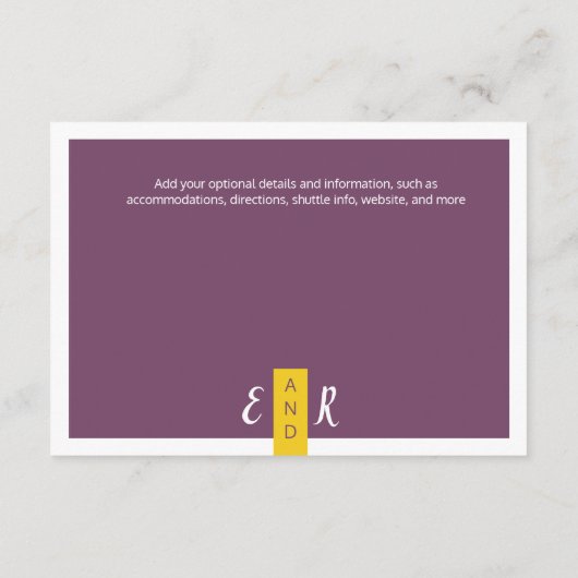 Moderne paarse bruiloft met een minimum informatiekaartje (Achterkant)