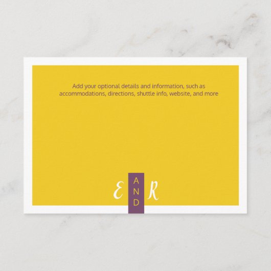 Moderne paarse bruiloft met een minimum informatiekaartje (Achterkant)