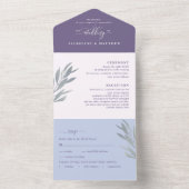 Moderne Paarse bruiloft met geperforeerde RSVP All In One Uitnodiging (Binnen)