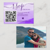 Moderne Paarse bruiloft rsvp Qr code foto Informatiekaartje (Voorkant / Achterkant)