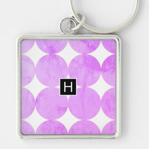 Moderne Paarse cirkels Monogram Sleutelhanger