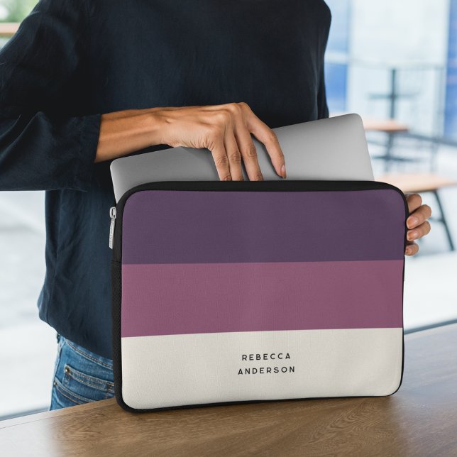 Moderne Paarse Colorblock Stripes Laptop Sleeve (Creator heeft geüpload)