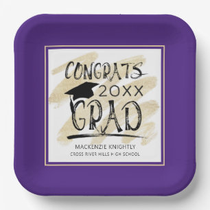 Moderne Paarse CONGRATS AFSTUDEERDER hand-briefter Papieren Bordje