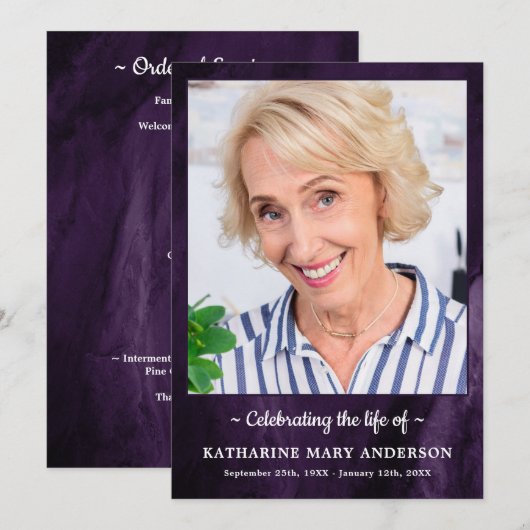 Moderne Paarse dienstregeling begrafenis Programma (Voorkant / Achterkant)