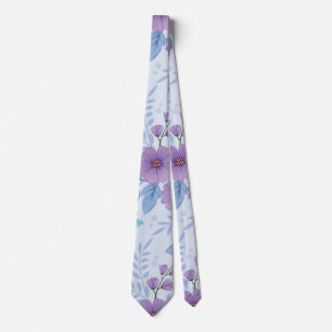 Moderne Paarse en Blauwe Bloemen Patroon Bruiloft Stropdas