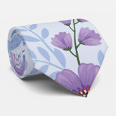 Moderne Paarse en Blauwe Bloemen Patroon Bruiloft Stropdas (Opgerold)