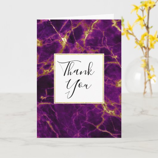 Moderne Paarse en Gold Abstracte marmer Dank u Kaart (Gele Bloem)