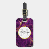 Moderne Paarse en gouden Abstracte marmer-monogram Bagagelabel (Voorkant verticaal)