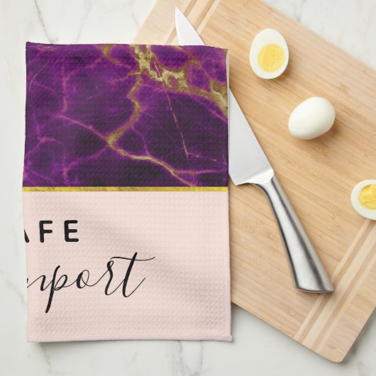 Moderne Paarse en gouden Abstracte marmer Theedoek (Quarter Fold)