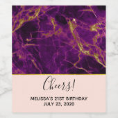 Moderne Paarse en gouden Abstracte marmer Wijn Etiket (Enkel label)