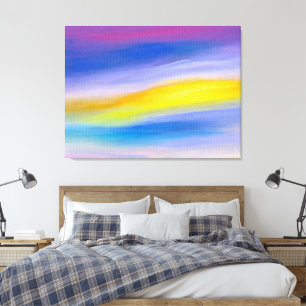 Moderne Paarse en Gouden Straal Abstracte Kunst Canvas Afdruk