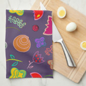 Moderne paarse en roze bloemen theedoek (Quarter Fold)