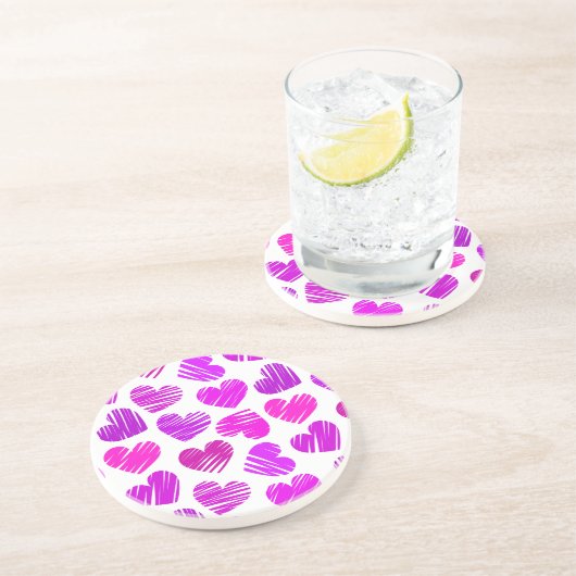 Moderne paarse en roze gekrabbelde harten valentij zandsteen onderzetter (Zijkant)