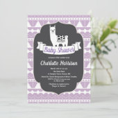 Moderne Paarse en witte Aztec Llamas Baby shower Kaart (Staand voorkant)