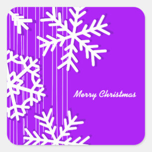 Moderne paarse en witte Kerstsneeuwvlokken Vierkante Sticker