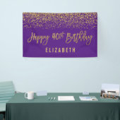Moderne Paarse Faux Gold Glitter 40th Birthday Spandoek (Beurs)