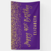 Moderne Paarse Faux Gold Glitter 40th Birthday Spandoek (Verticaal)