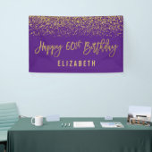 Moderne Paarse Faux Gold Glitter 60th Birthday Spandoek (Beurs)