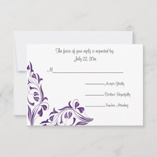 Moderne Paarse Floral RSVP Kaartje (Voorkant)